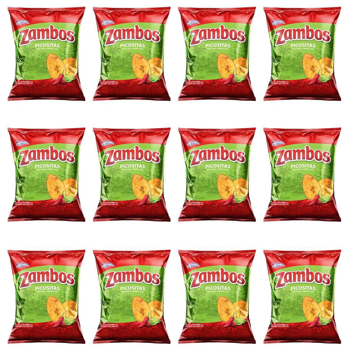 12 Bags of Zambos plantain chips with chili, lime and salt