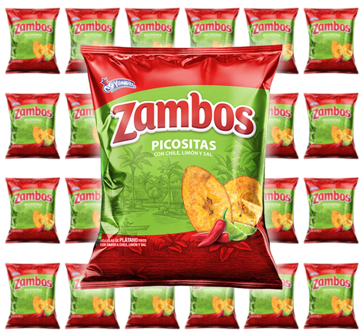 24 Bags of Zambos plantain chips with chili, lime and salt