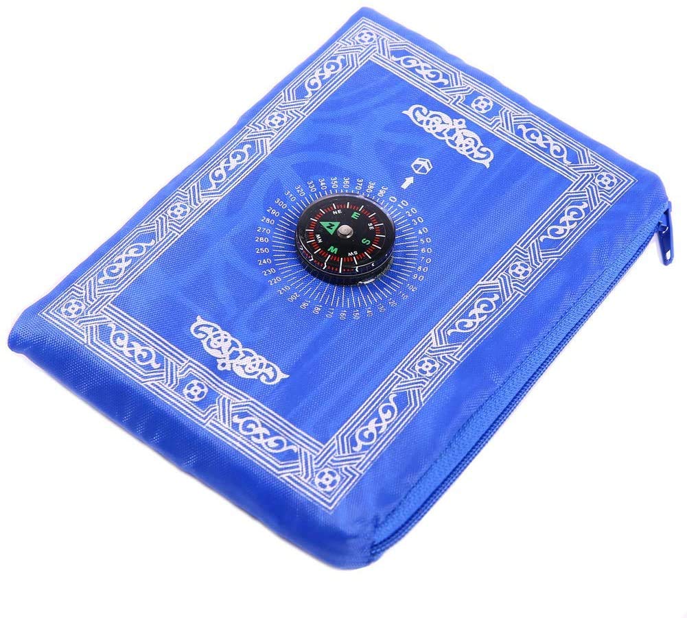 Islamic Blue Prayer Rug with a Compass Pocket Sized 4x5inch