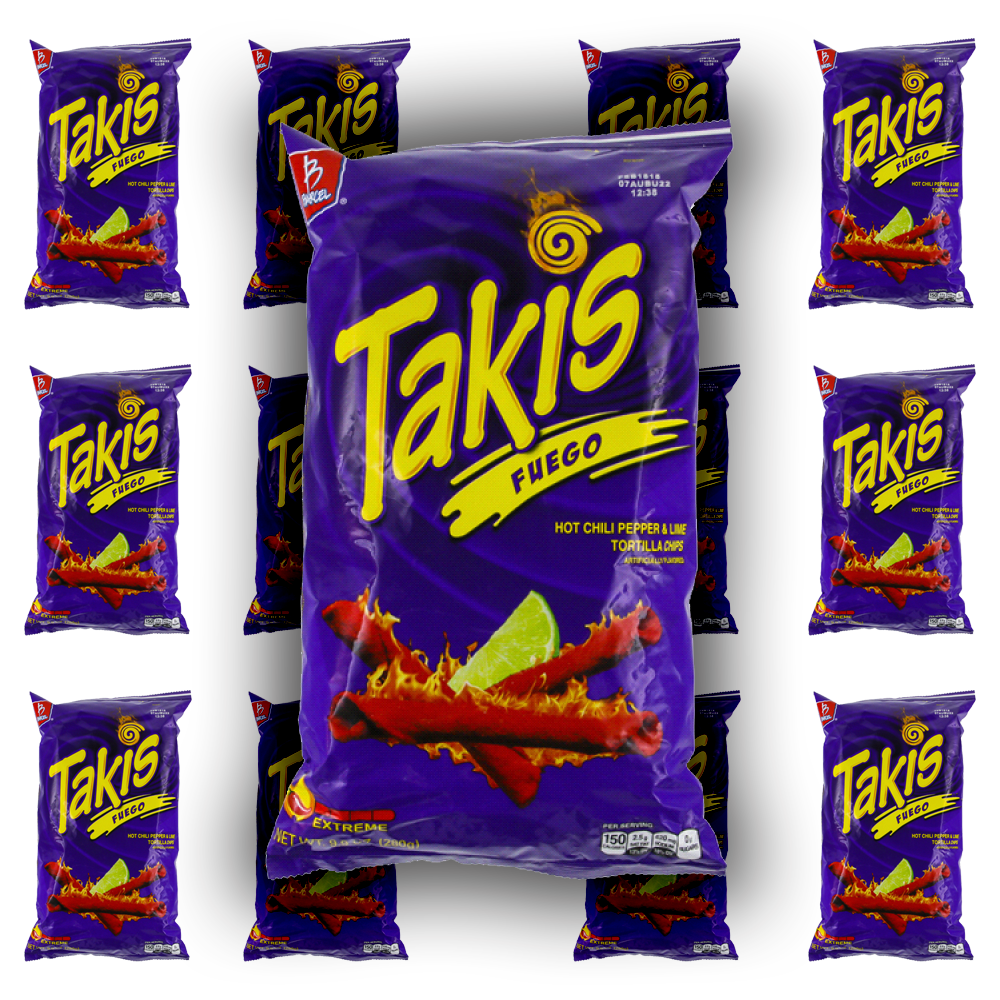 Barcel Takis Fuego Hot Chili Pepper & Lime Flavored Corn Tortilla Chips Snacks One 9.9 oz Bag 12 Count - 1PaysLess