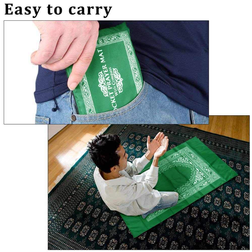 Islamic Muslim Rug Travel Prayer || Mat with compass Pocket Sized Carry Bag Cover 4x5inch || Mat 60x100cm || Islamic Gifts 123 in USA