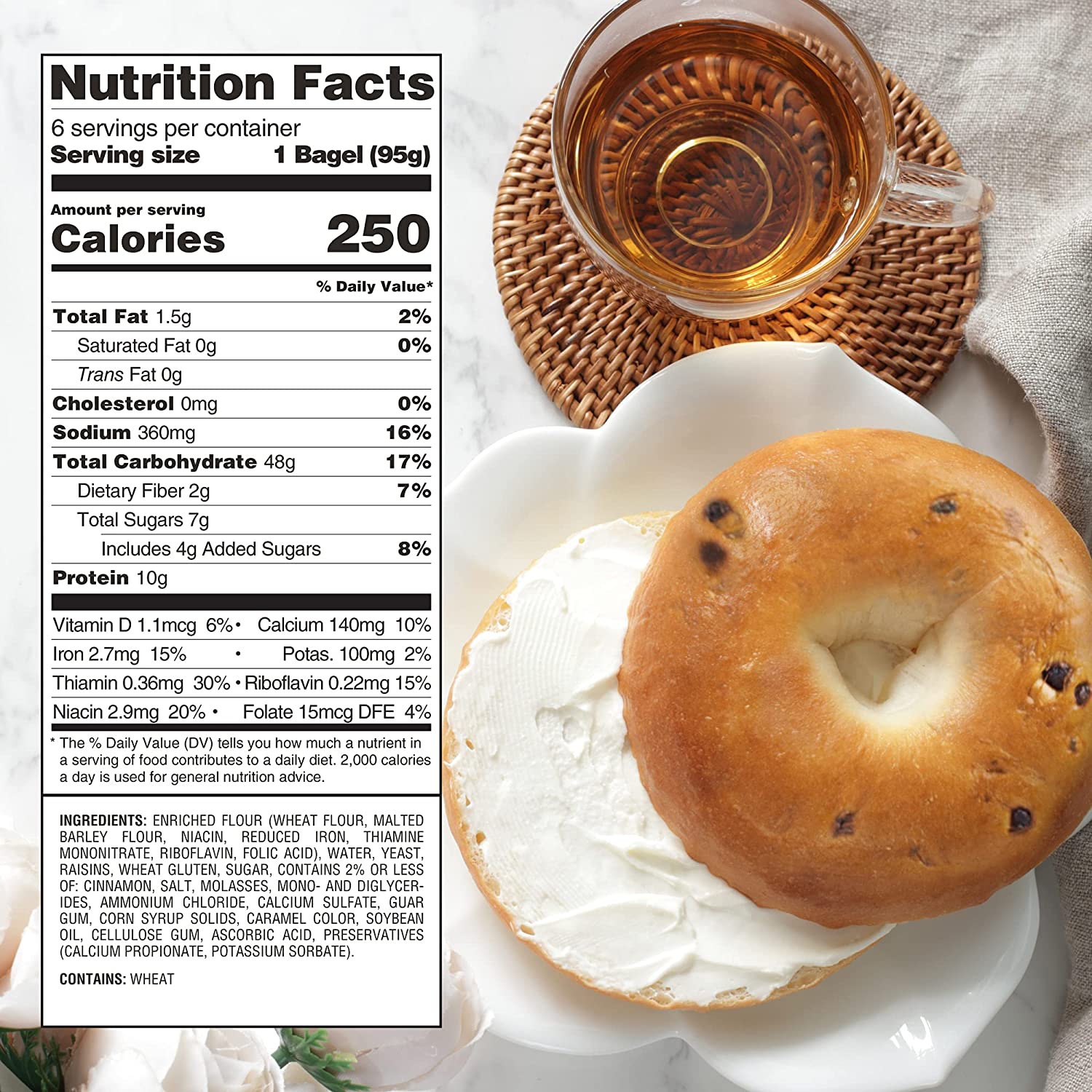 Toufayan Bakeries - Cinnamon Raisin Bagels 20oz 6 Bagels | 10g Protein | 2g Fiber | Naturally Vegan | Cholesterol Free | Dairy Free | Egg Free