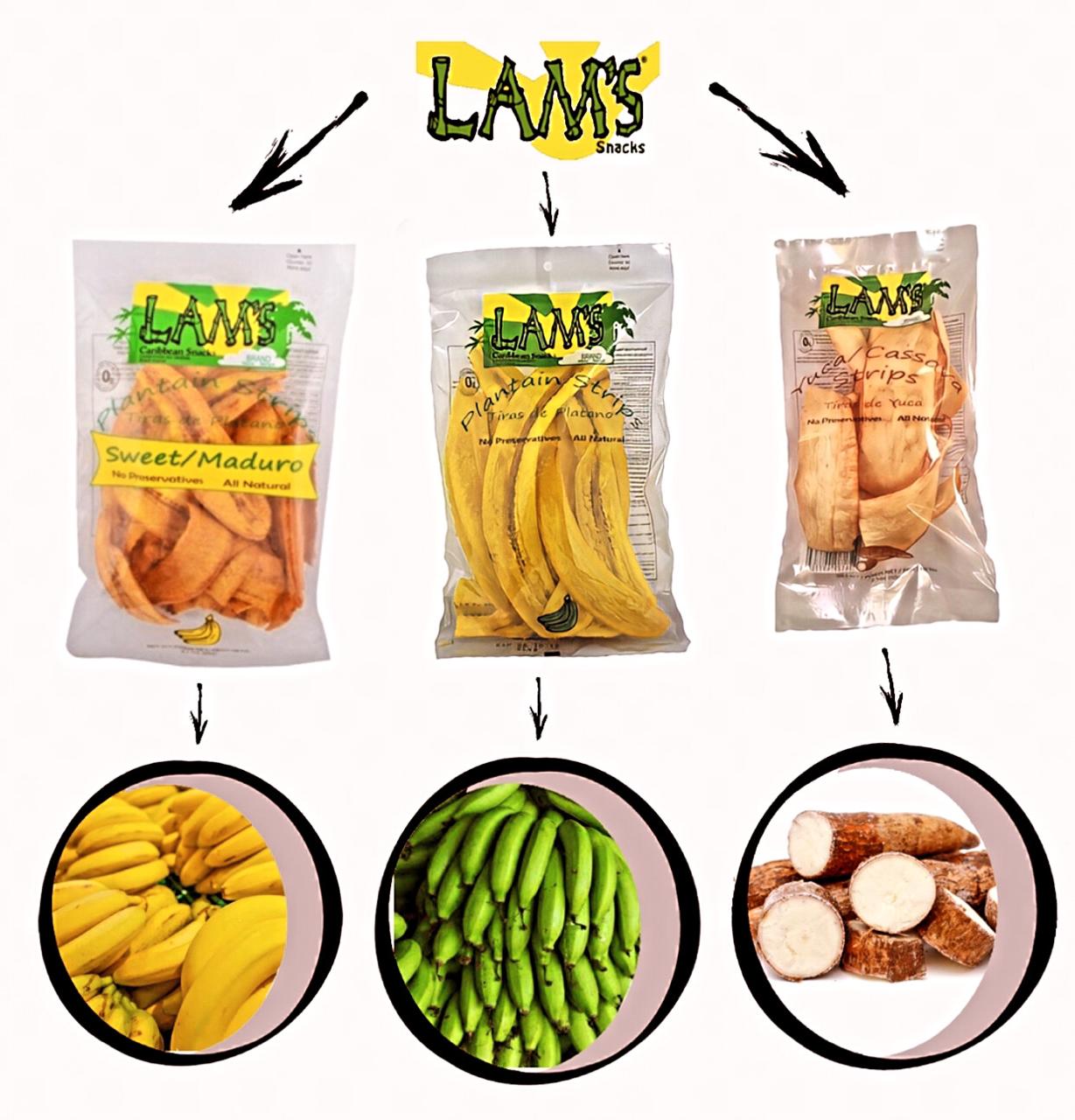 Lam's Plantain chips, banana chips, Sweet || Maduro || Yuca || Cassava strips || Regular Plantain Chips || 2.5 oz - 1PaysLess