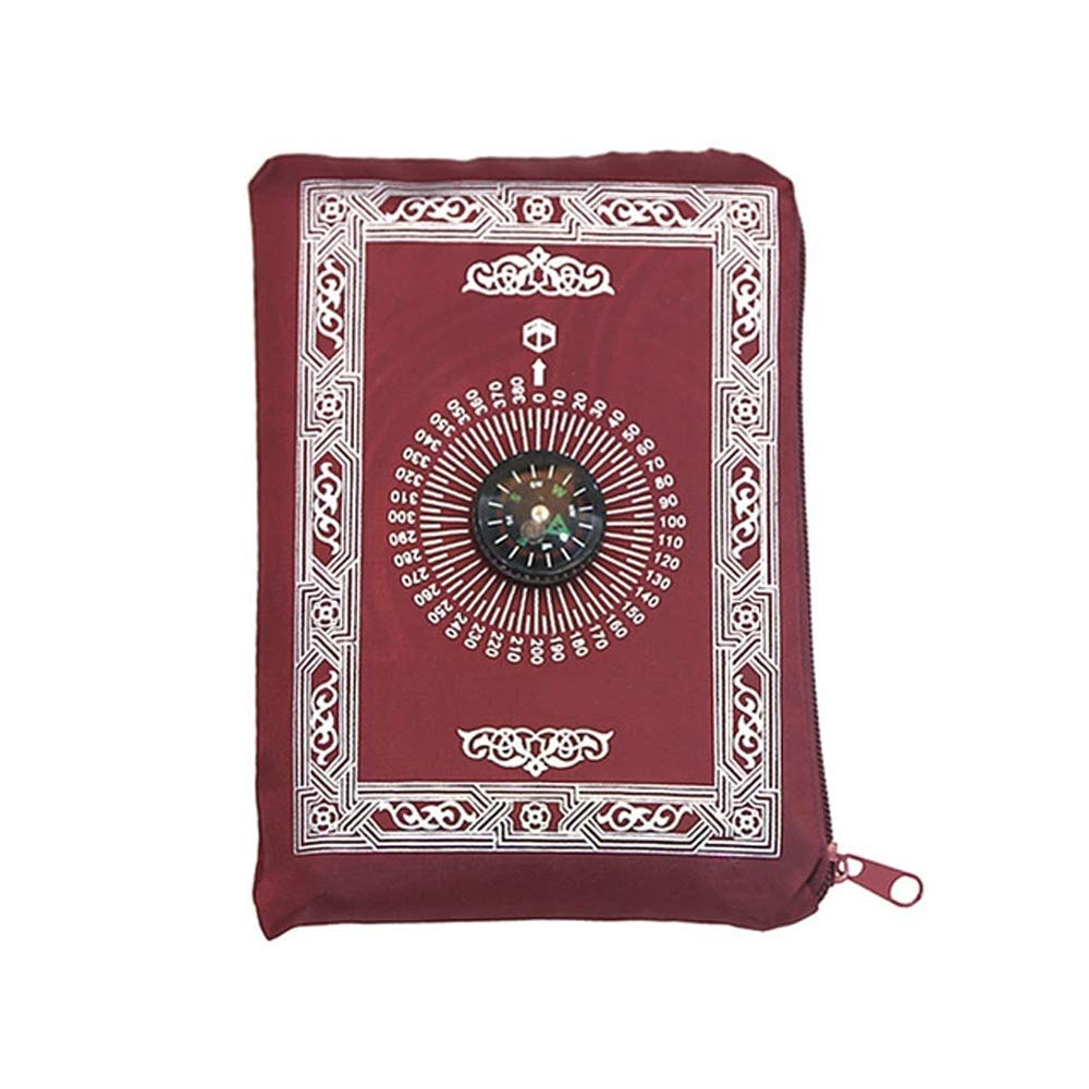 Islamic Muslim Rug Travel Prayer || Mat with compass Pocket Sized Carry Bag Cover 4x5inch || Mat 60x100cm || Burgundy