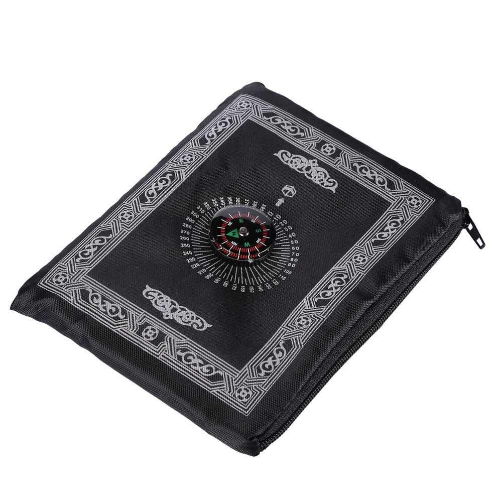 Islamic Muslim Rug Travel Prayer || Mat with compass Pocket Sized Carry Bag Cover 4x5inch || Mat 60x100cm || 123-Ramadan (black)