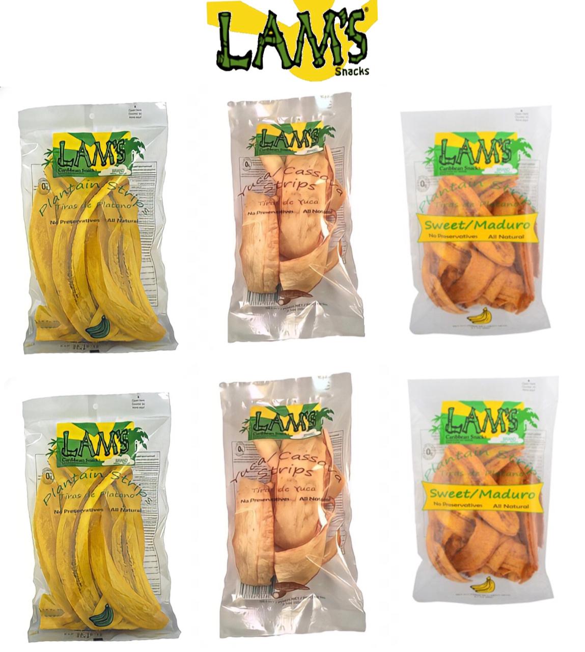 Lam's Plantain chips, banana chips, Sweet || Maduro || Yuca || Cassava strips || Regular Plantain Chips || 2.5 oz - 1PaysLess