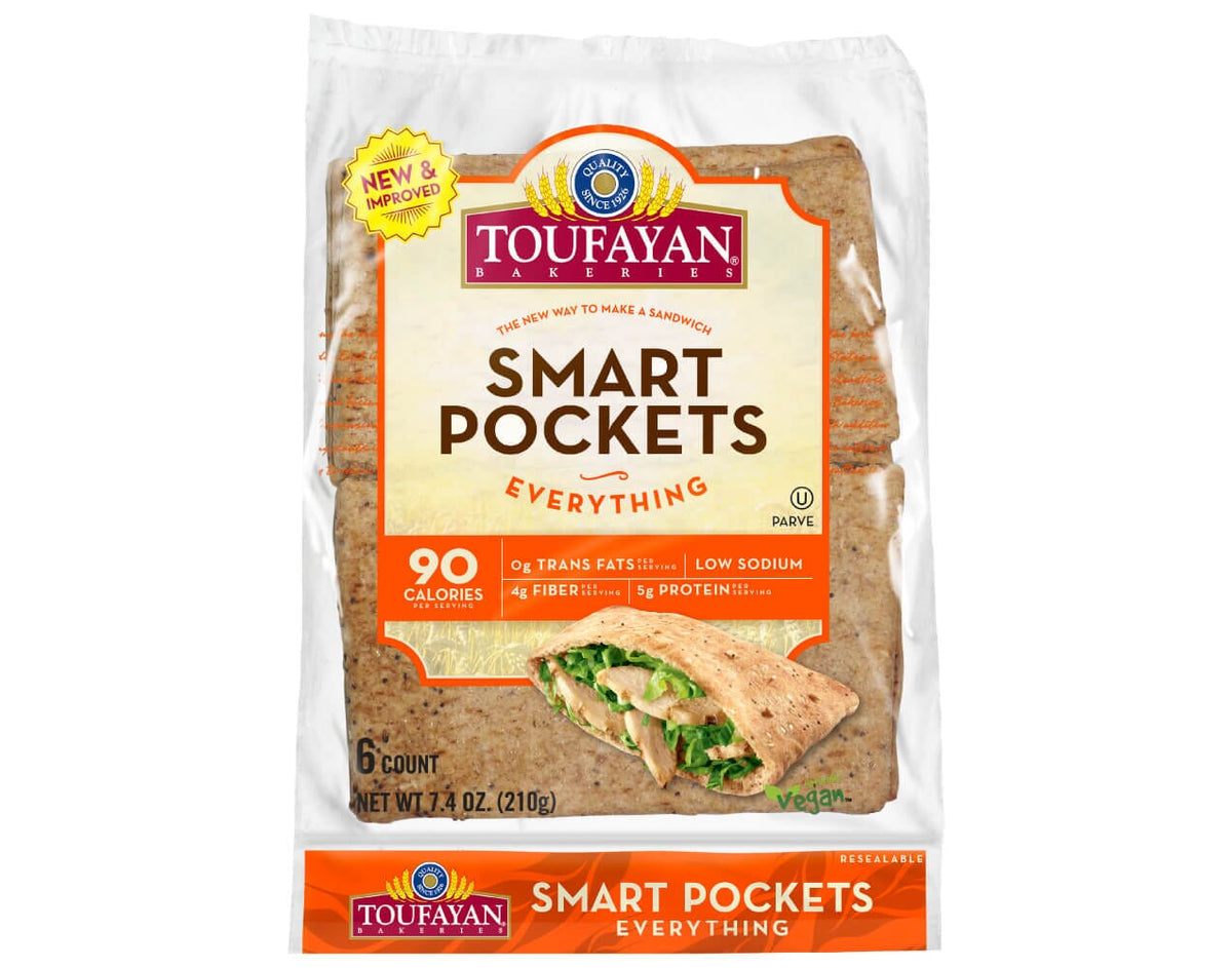 A bag of Toufayan Smart Pockets, flavored with Everything