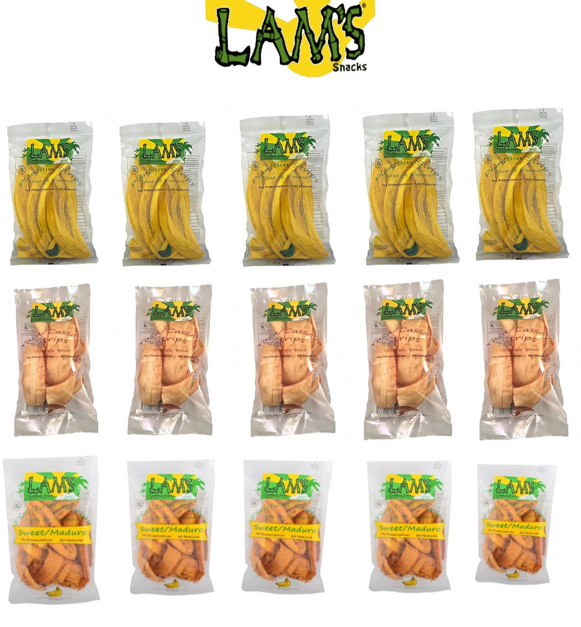 Lam's Plantain chips, banana chips, Sweet || Maduro || Yuca || Cassava strips || Regular Plantain Chips || 2.5 oz - 1PaysLess