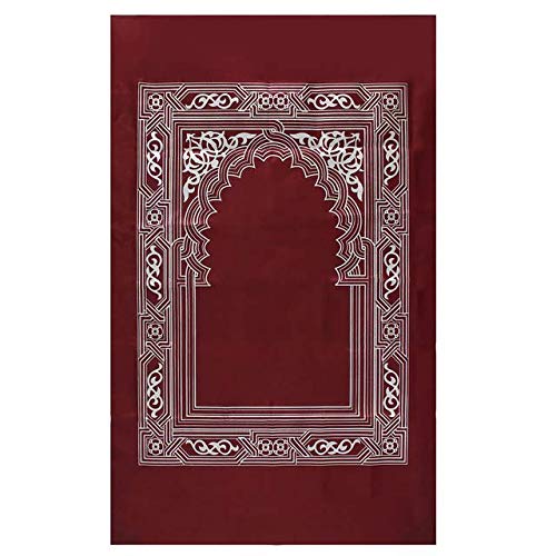 Islamic Muslim Rug Travel Prayer || Mat with compass Pocket Sized Carry Bag Cover 4x5inch ||Mat 60x100cm|| Gifts 123-Ramadan Gift|| Burgundy