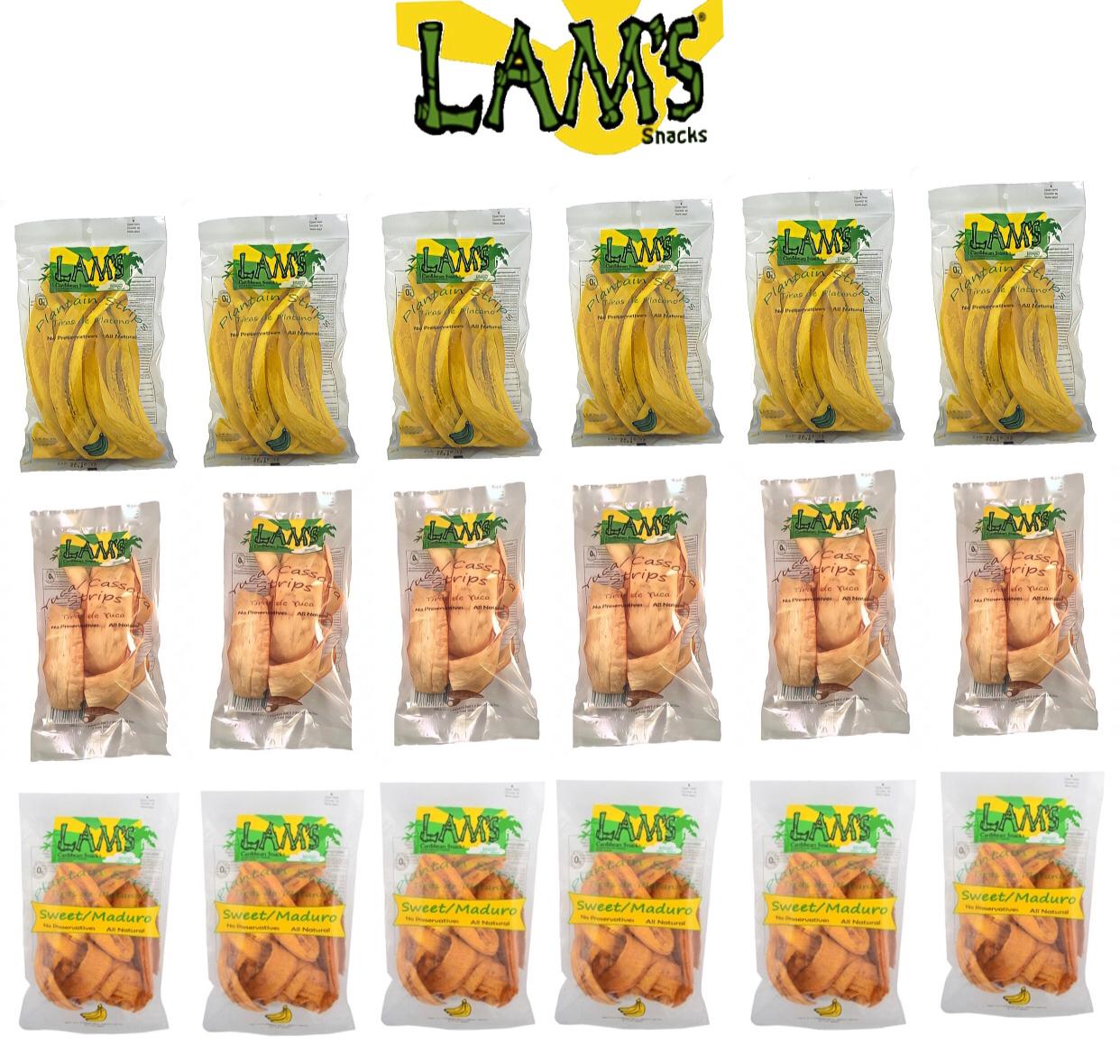 Lam's Plantain chips, banana chips, Sweet || Maduro || Yuca || Cassava strips || Regular Plantain Chips || 2.5 oz - 1PaysLess