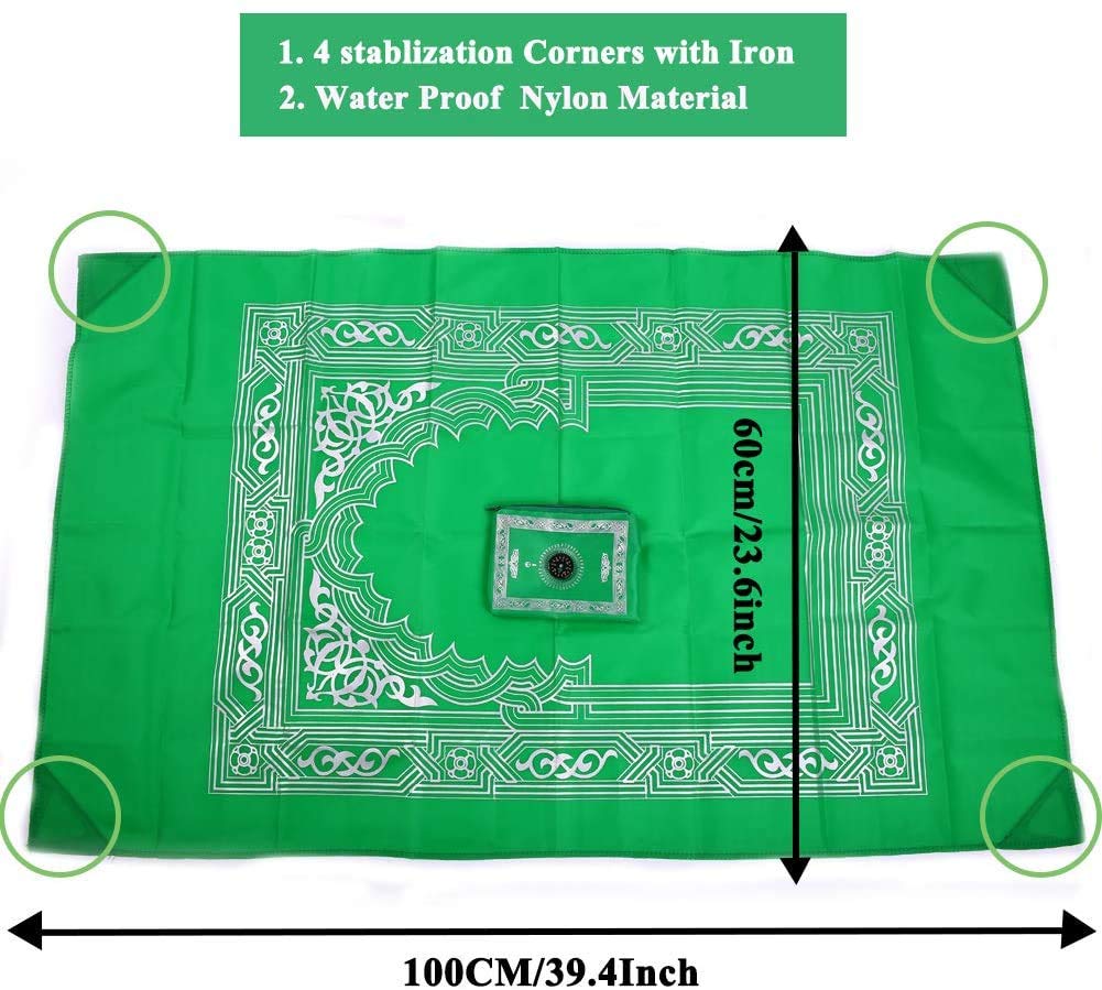 Islamic Gifts 123-Ramadan Gift || Islamic Muslim Rug Travel Prayer || Mat with compass Pocket Sized Carry Bag Cover 4x5inch || Mat 60x100cm || Mix Colors (Lime Green)