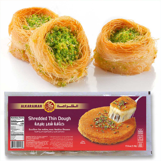 ALKARAMAH SHREDDED KUNAFA Dough, Baklava, Kunefe, Kunafa, Kataifi, Knafeh, Kadaifi (Kadayif, Kadaif), Easy, Practical, Delicious Dessert, Dry Pastry Dessert 500g