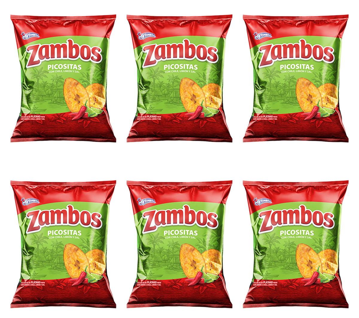 6 Bags of Zambos plantain chips with chili, lime and salt